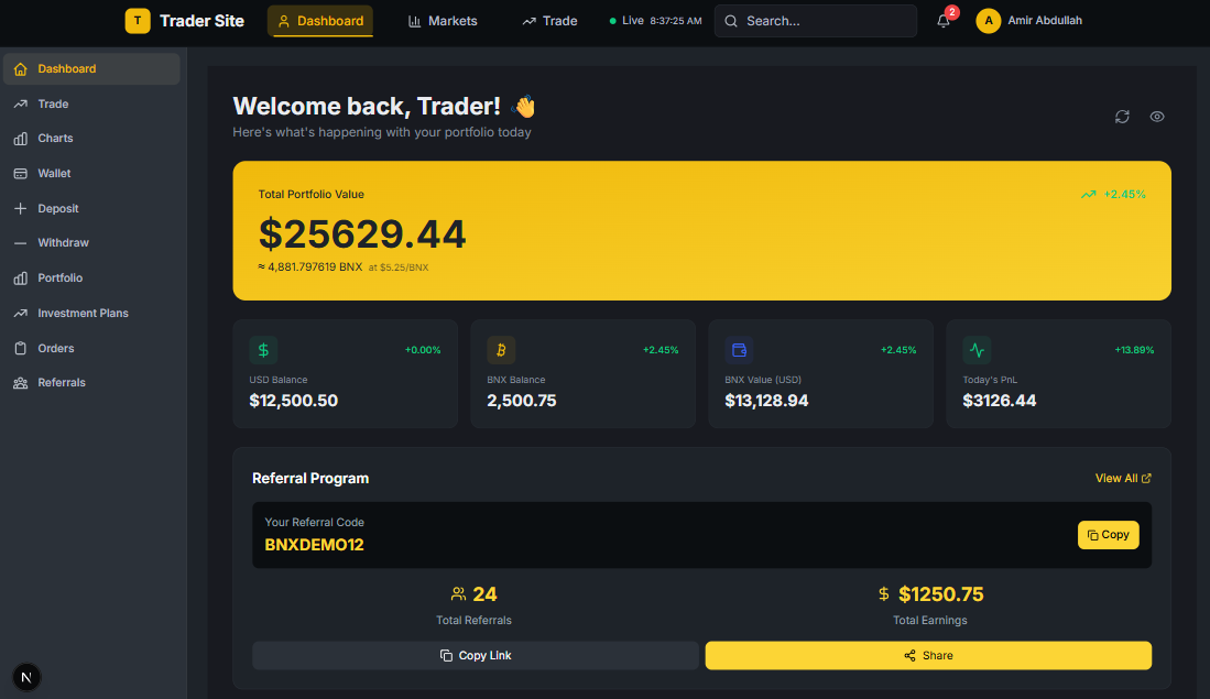 Crypto Trading Platform - Web | Trading | Real-Time | Security project screenshot 1 showing crypto trading platform interface and features